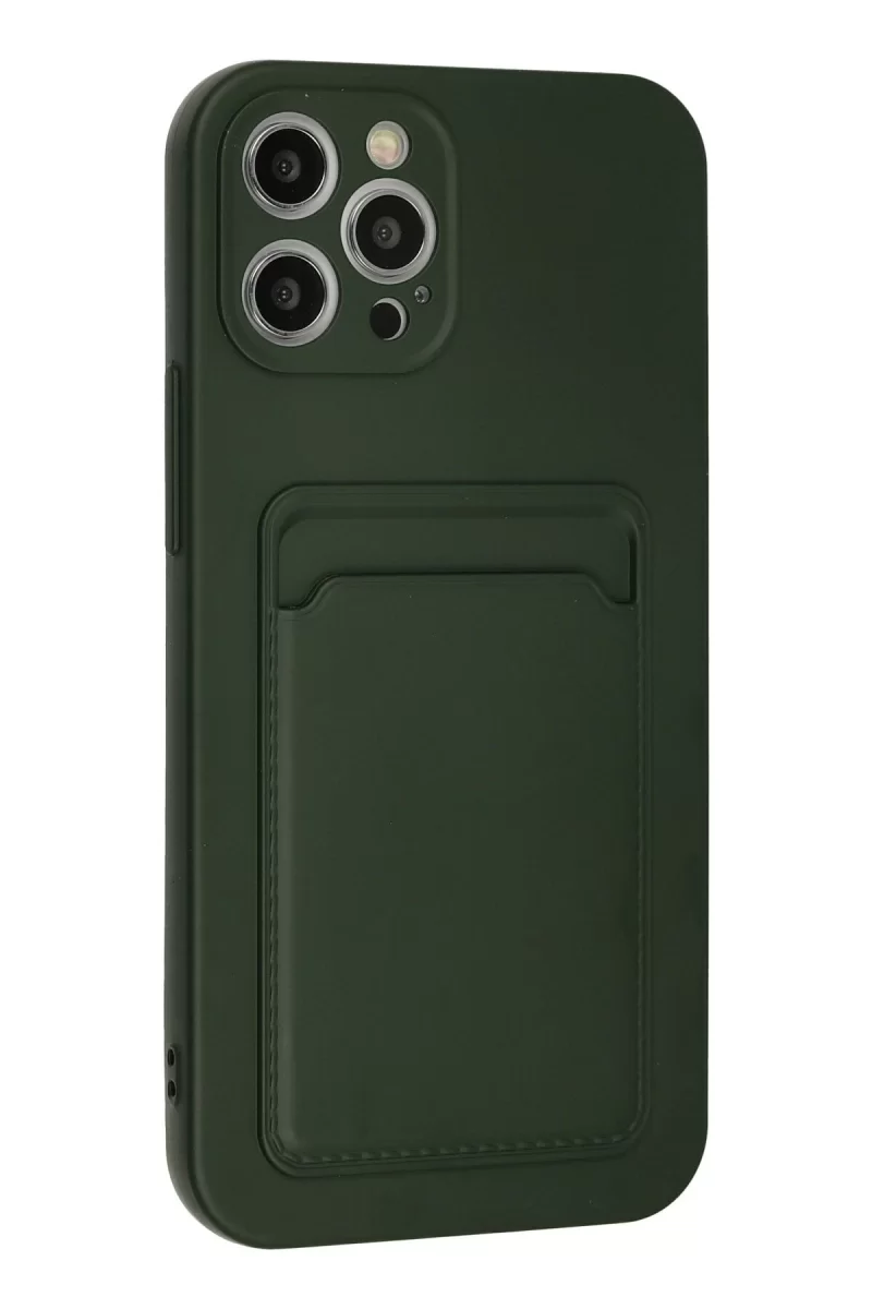 Newface Apple iPhone 12 Pro Max Kılıf Kelvin Kartvizitli Silikon - Koyu Yeşil