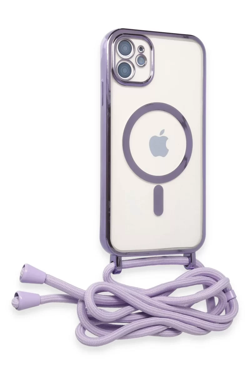 Newface Apple iPhone 11 Kılıf Divo Lazer Askılı Magsafe Kapak - Lila