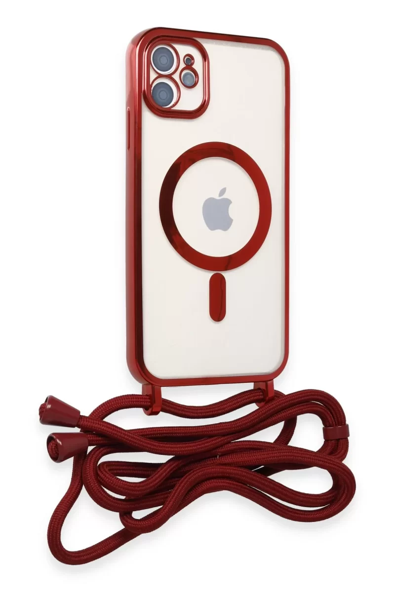 Newface Apple iPhone 11 Kılıf Divo Lazer Askılı Magsafe Kapak - Kırmızı