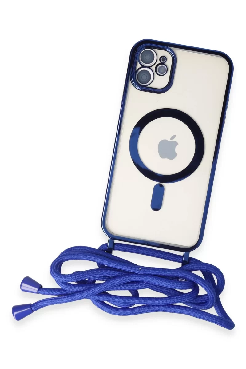 Newface Apple iPhone 11 Kılıf Divo Lazer Askılı Magsafe Kapak - Mavi