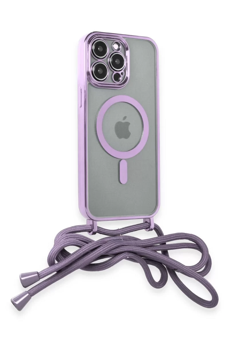 Newface Apple iPhone 12 Pro Kılıf Divo Lazer Askılı Magsafe Kapak - Lila