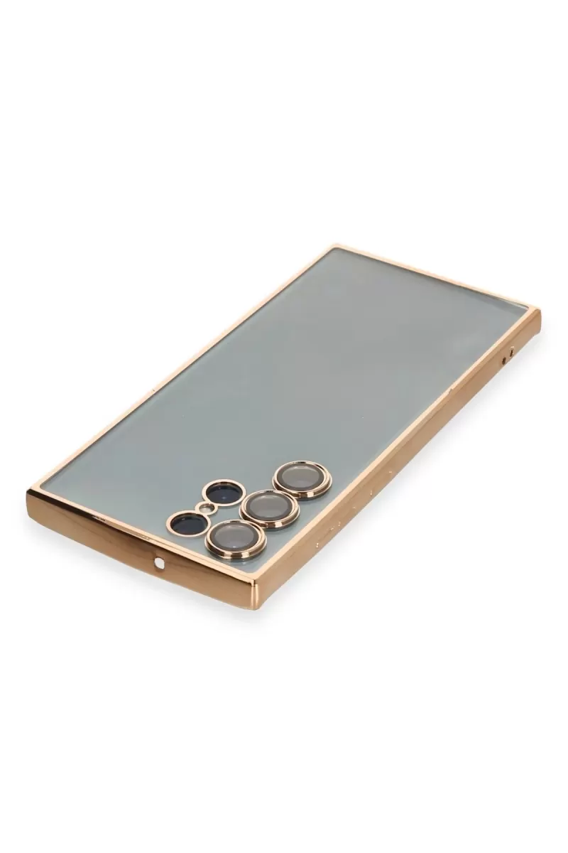 Newface Samsung Galaxy S22 Ultra Kılıf Razer Lensli Silikon - Gold