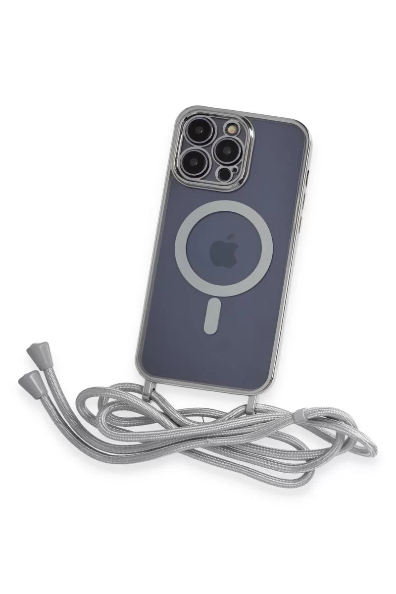 Newface Apple iPhone 12 Pro Kılıf Divo Lazer Askılı Magsafe Kapak - Gümüş
