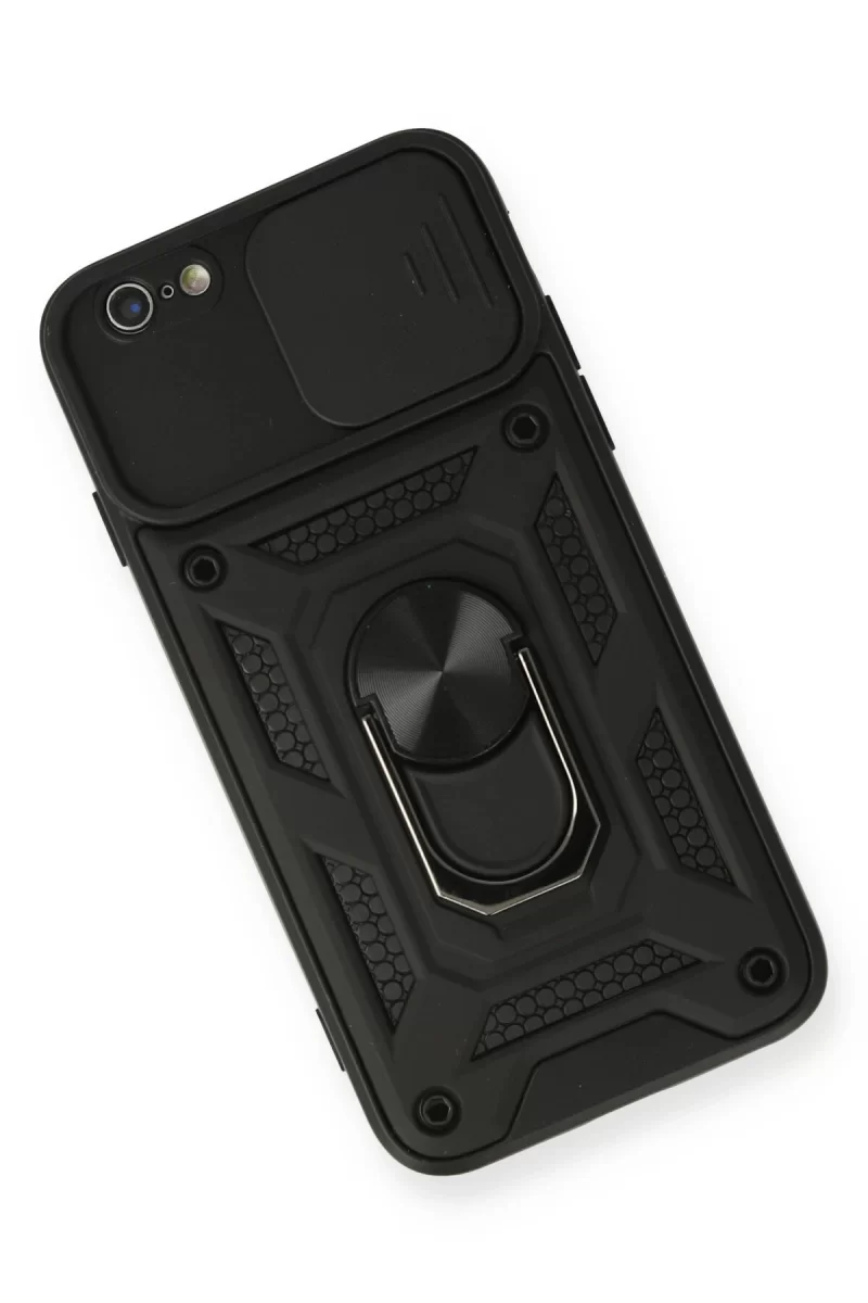 Newface Apple iPhone 6 Kılıf Pars Lens Yüzüklü Silikon - Siyah