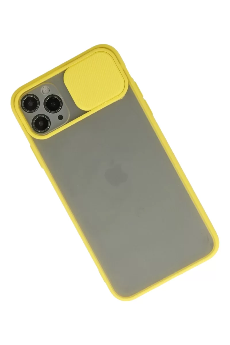Newface Apple iPhone 11 Pro Kılıf Palm Buzlu Kamera Sürgülü Silikon - Sarı