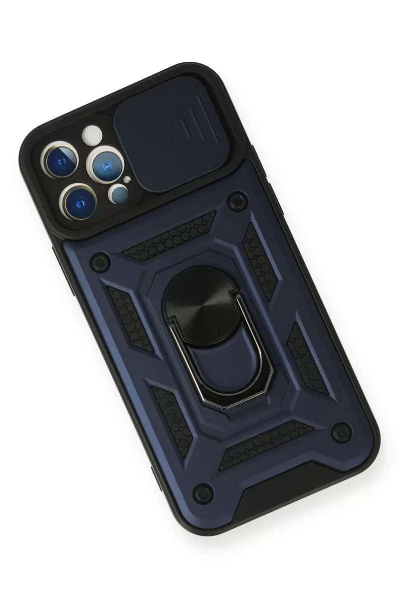 Newface Apple iPhone 12 Pro Kılıf Pars Lens Yüzüklü Silikon - Lacivert