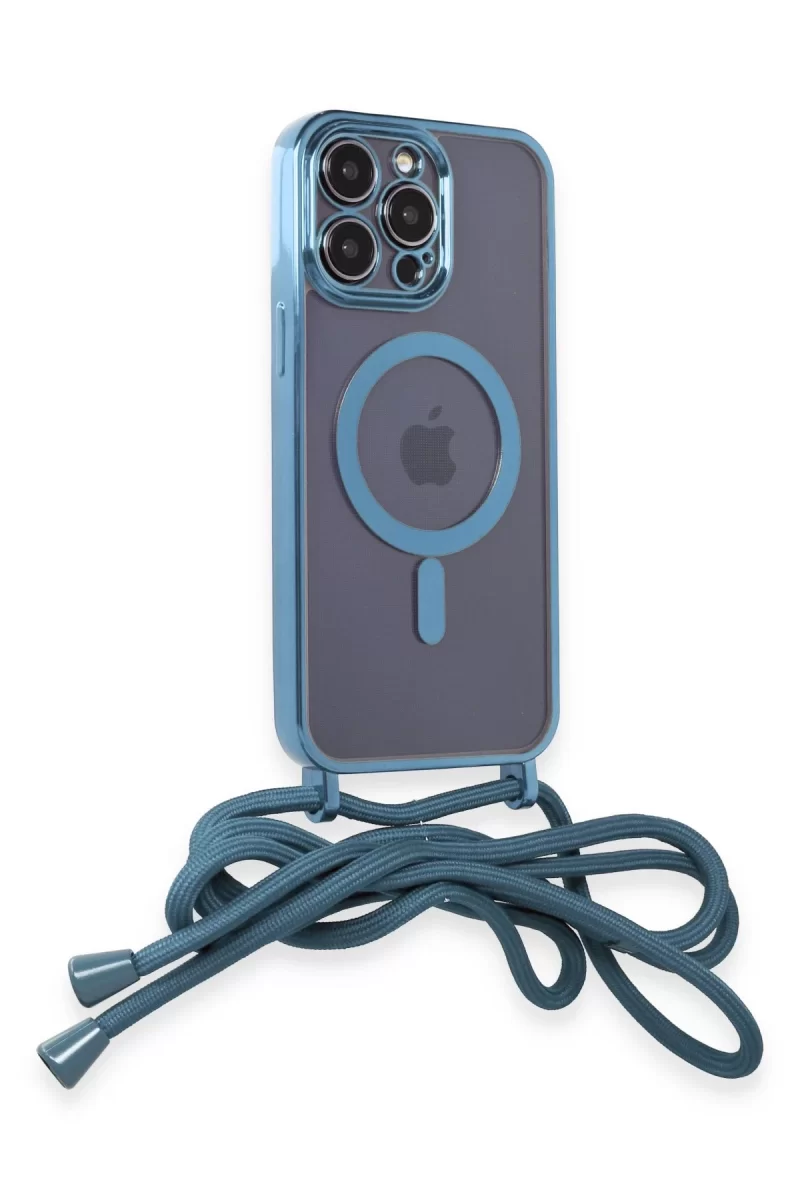 Newface Apple iPhone 12 Pro Max Kılıf Divo Lazer Askılı Magsafe Kapak - Sierra Blue