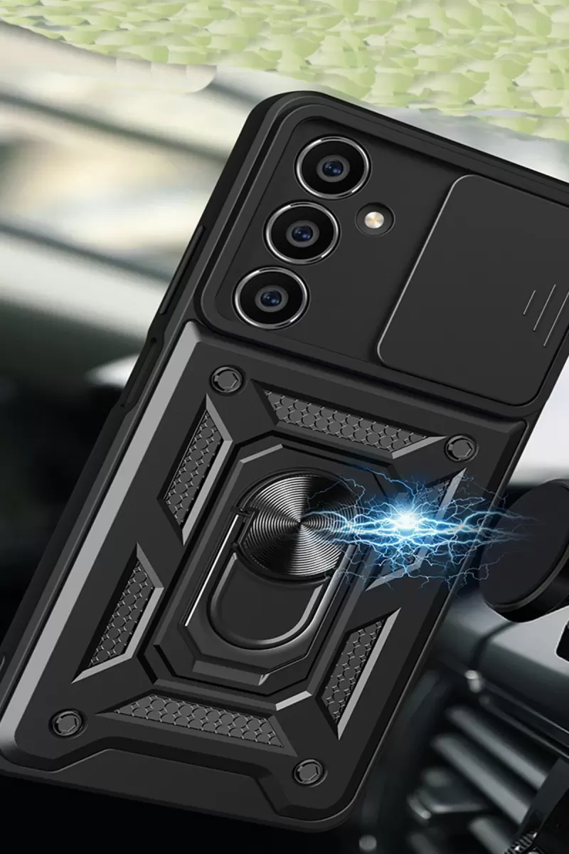 Newface Samsung Galaxy A15 4G Kılıf Pars Lens Yüzüklü Silikon - Gümüş