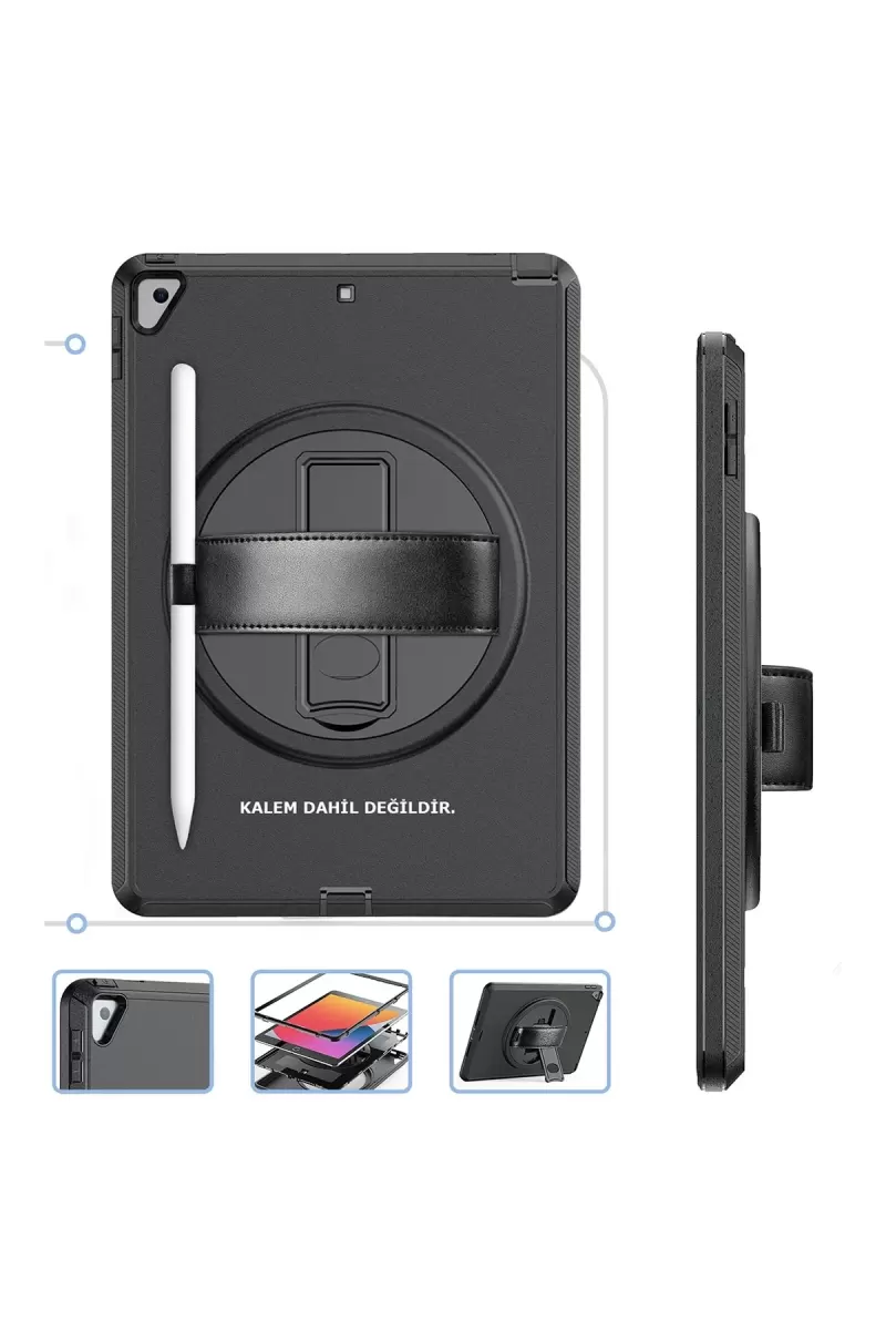 Newface Apple iPad 10.2 (7.nesil) Kılıf Hand Strap Tablet Kılıfı - Siyah