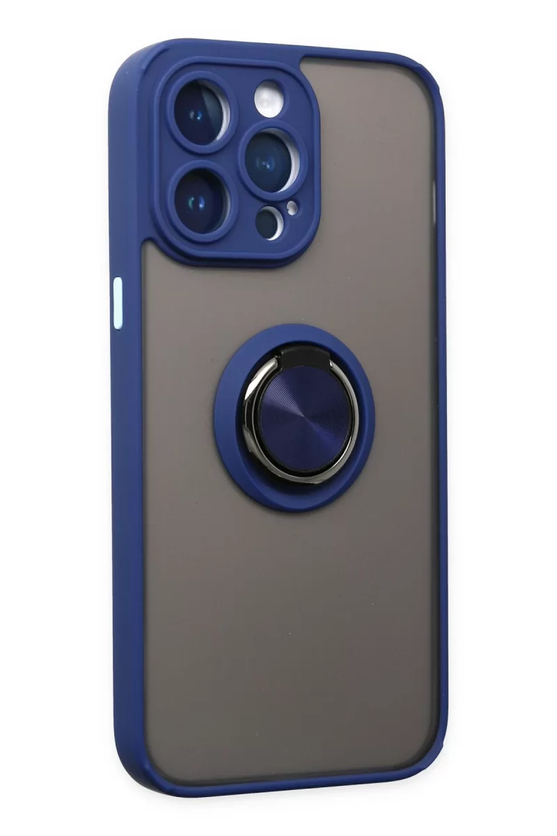 Newface Apple iPhone 14 Pro Max Kılıf Montreal Yüzüklü Silikon Kapak - Lacivert