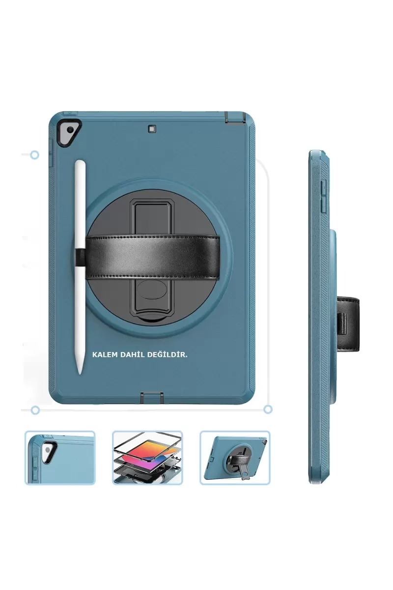 Newface Apple iPad 10.2 (7.nesil) Kılıf Hand Strap Tablet Kılıfı - Turkuaz