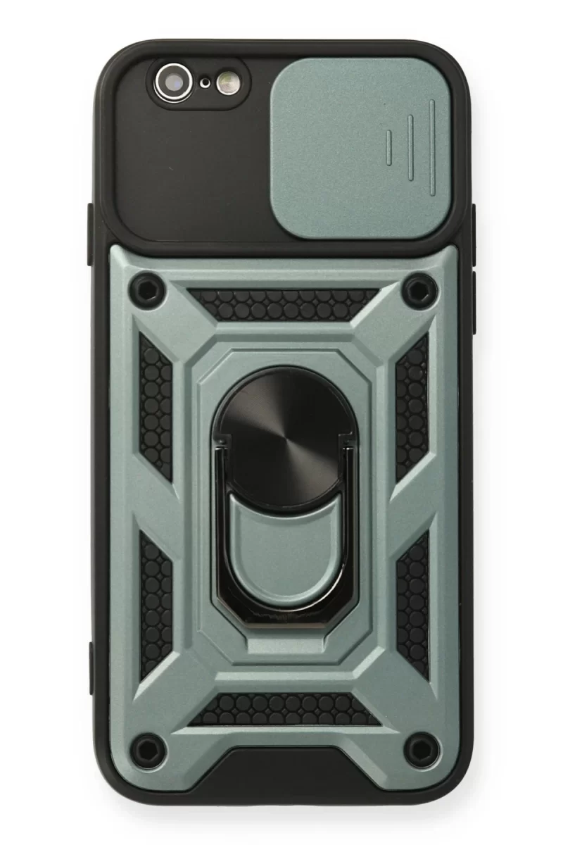 Newface Apple iPhone 6 Kılıf Pars Lens Yüzüklü Silikon - Yeşil