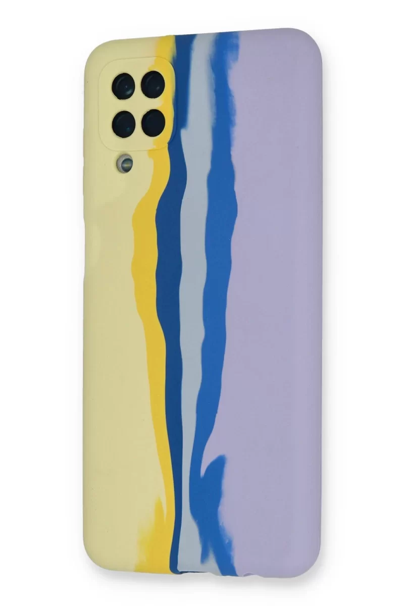 Newface Samsung Galaxy A22 Kılıf Ebruli Lansman Silikon - Sarı-Lila