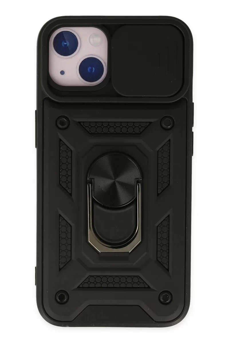 Newface Apple iPhone 14 Kılıf Pars Lens Yüzüklü Silikon - Siyah