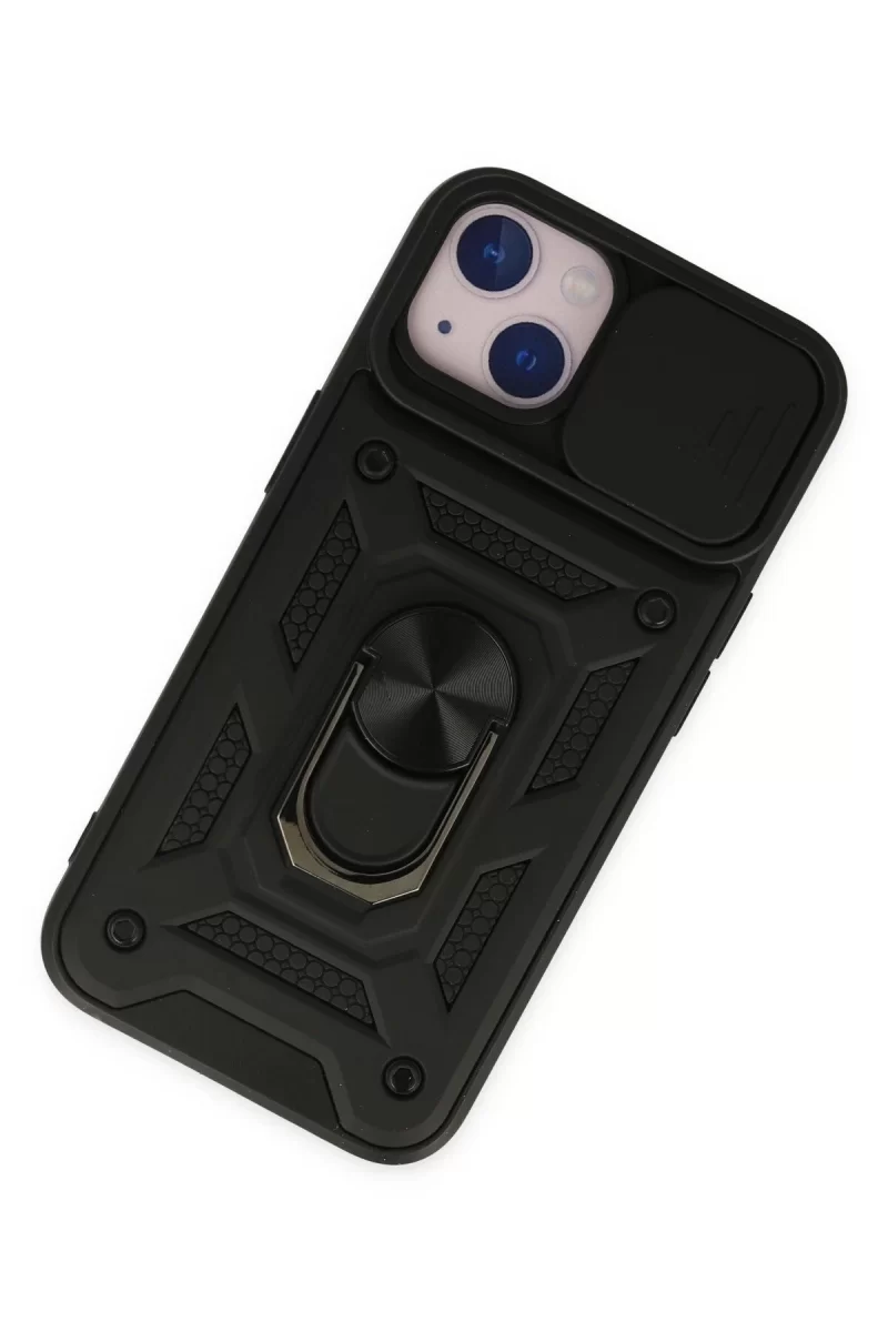 Newface Apple iPhone 14 Kılıf Pars Lens Yüzüklü Silikon - Siyah