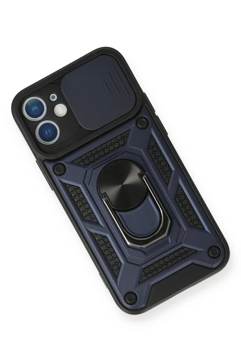 Newface Apple iPhone 12 Kılıf Pars Lens Yüzüklü Silikon - Lacivert