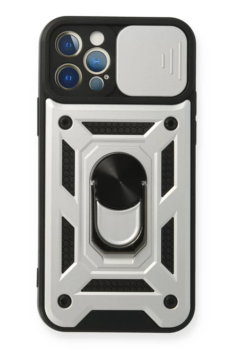 Newface Apple iPhone 12 Pro Kılıf Pars Lens Yüzüklü Silikon - Gümüş