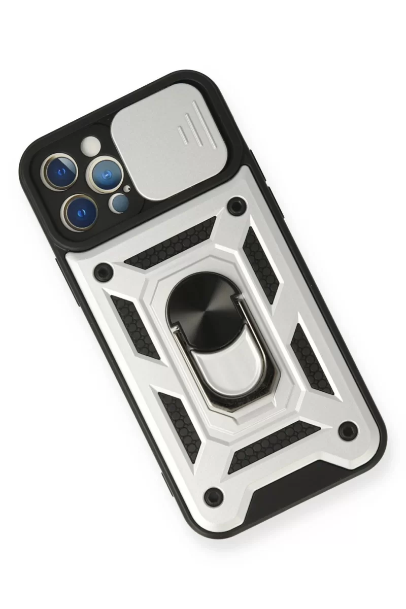 Newface Apple iPhone 12 Pro Kılıf Pars Lens Yüzüklü Silikon - Gümüş