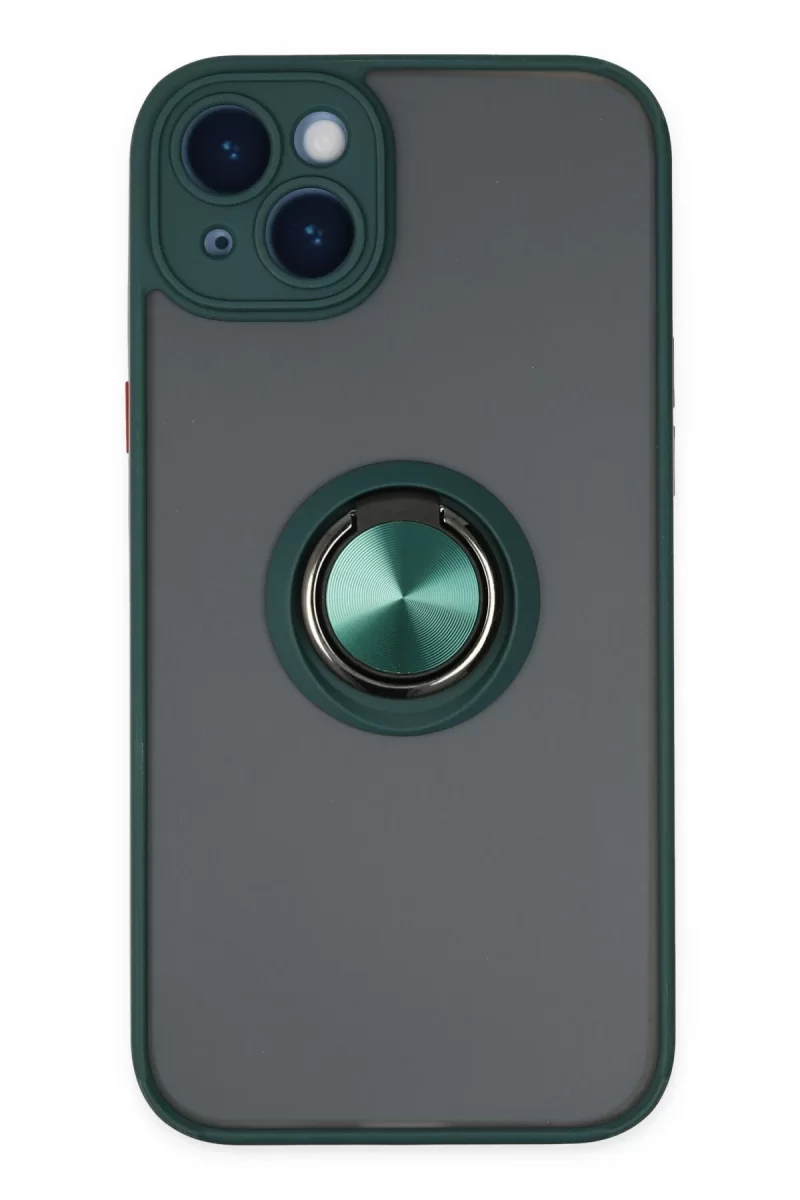 Newface Apple iPhone 14 Kılıf Montreal Yüzüklü Silikon Kapak - Yeşil
