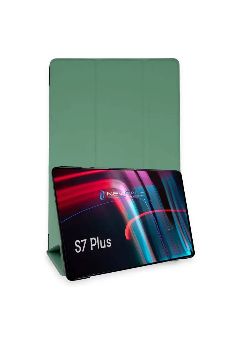 Newface Samsung Galaxy T970 Tab S7 Plus 12.4 Kılıf Tablet Smart Kılıf - Koyu Yeşil