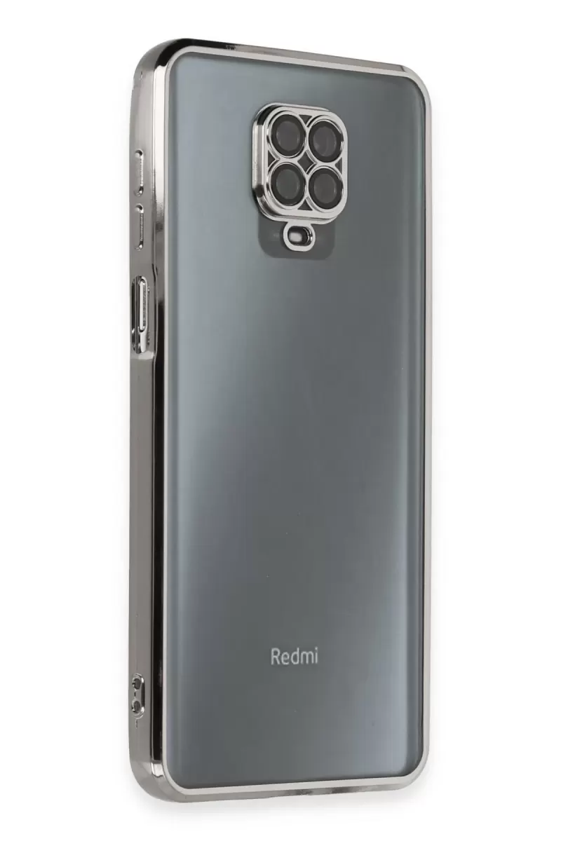 Newface Xiaomi Redmi Note 9 Pro Kılıf Razer Lensli Silikon - Gümüş