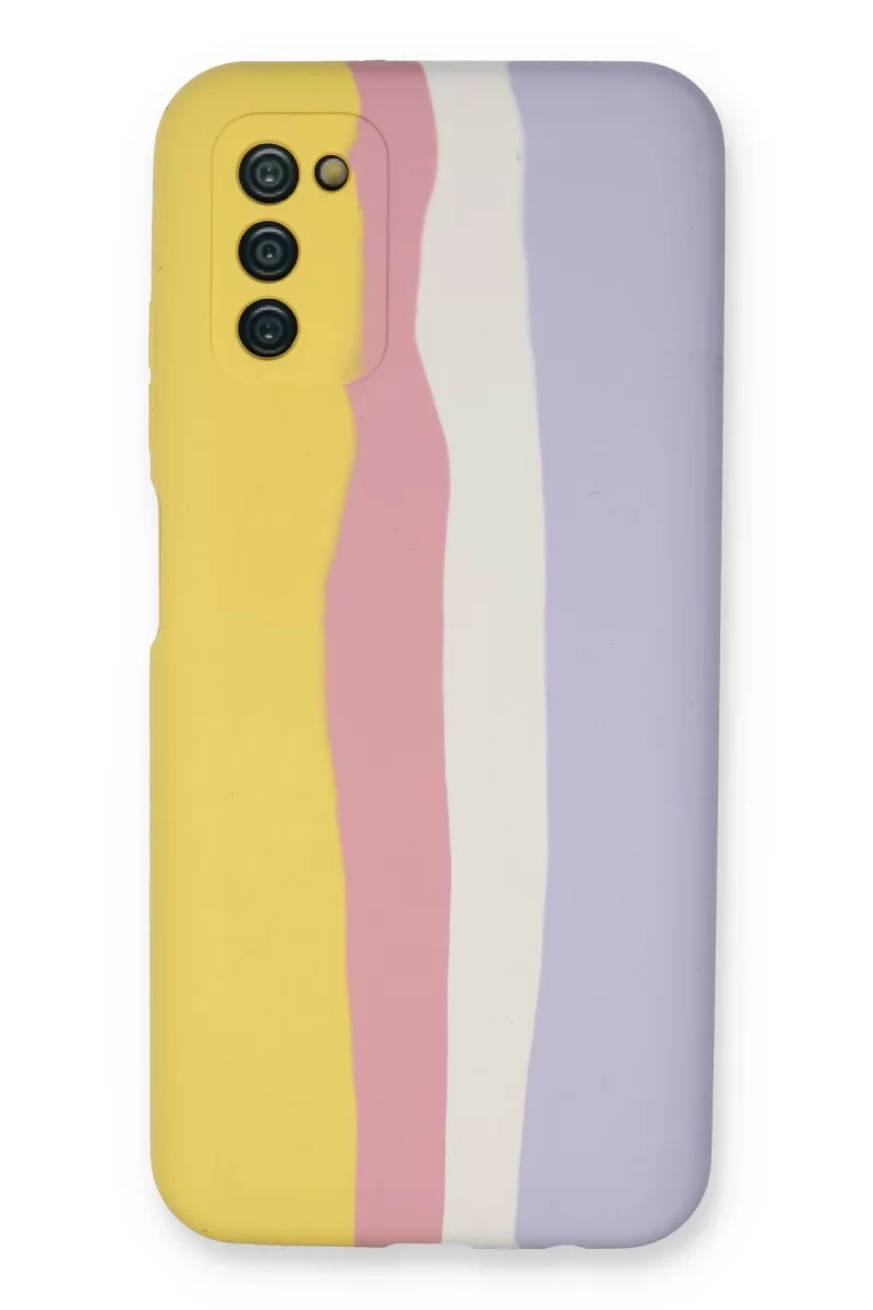 Newface Samsung Galaxy A03S Kılıf Ebruli Lansman Silikon - Sarı-Mavi