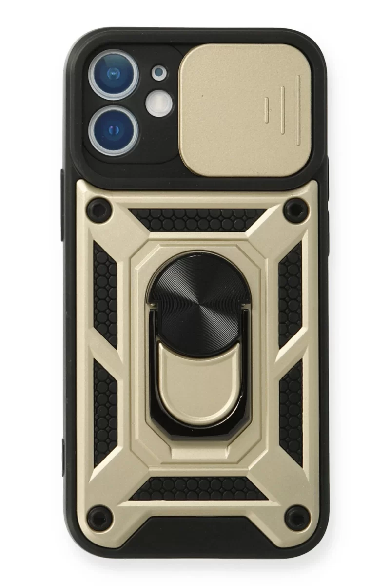 Newface Apple iPhone 12 Kılıf Pars Lens Yüzüklü Silikon - Gold