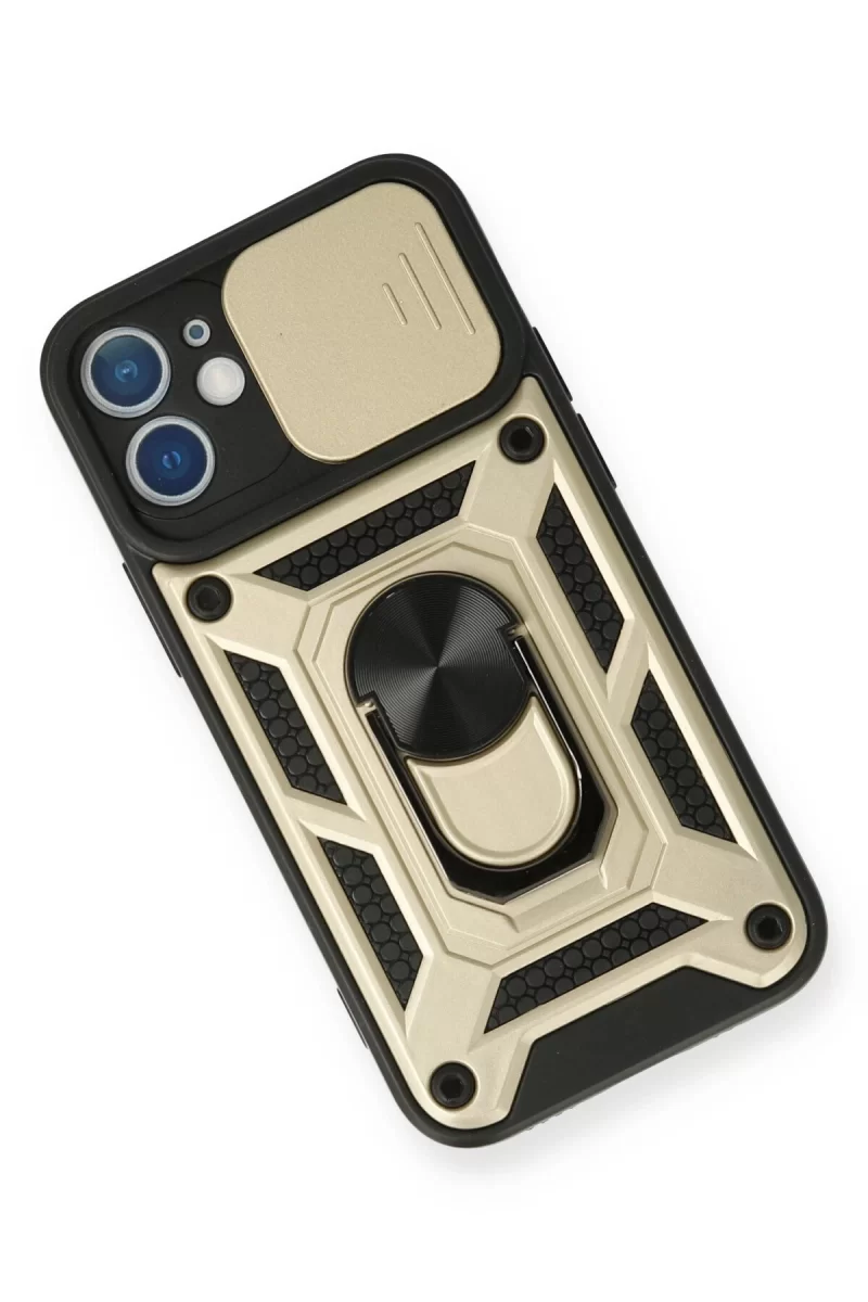 Newface Apple iPhone 12 Kılıf Pars Lens Yüzüklü Silikon - Gold