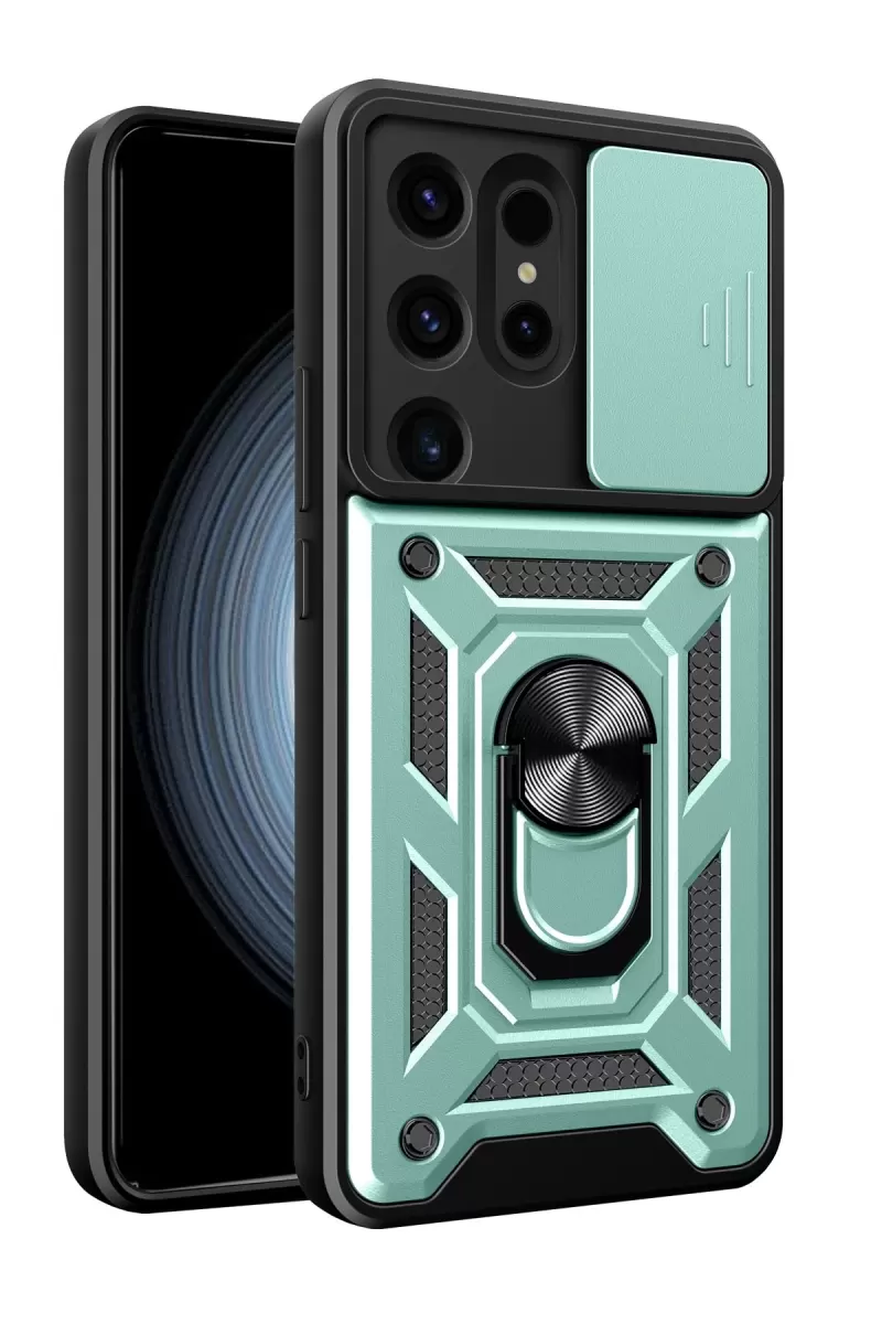 Newface Samsung Galaxy S24 Ultra Kılıf Pars Lens Yüzüklü Silikon - Yeşil