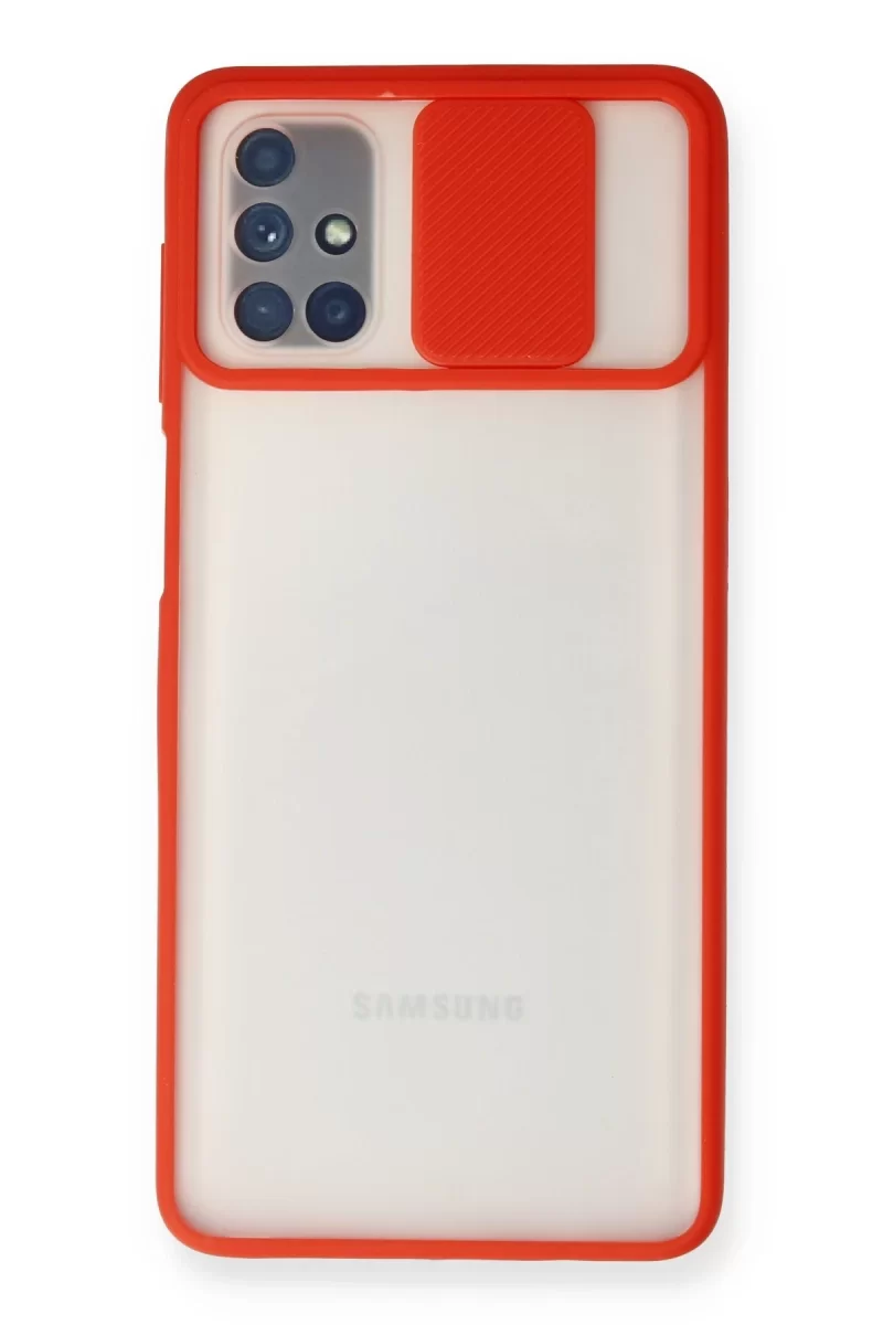 Newface Samsung Galaxy M51 Kılıf Palm Buzlu Kamera Sürgülü Silikon - Kırmızı