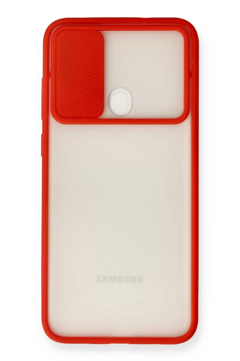 Newface Samsung Galaxy A11 Kılıf Palm Buzlu Kamera Sürgülü Silikon - Kırmızı