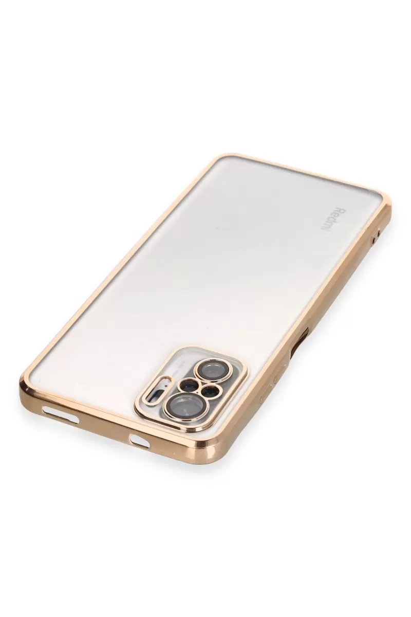 Newface Xiaomi Redmi Note 10 Kılıf Razer Lensli Silikon - Gold