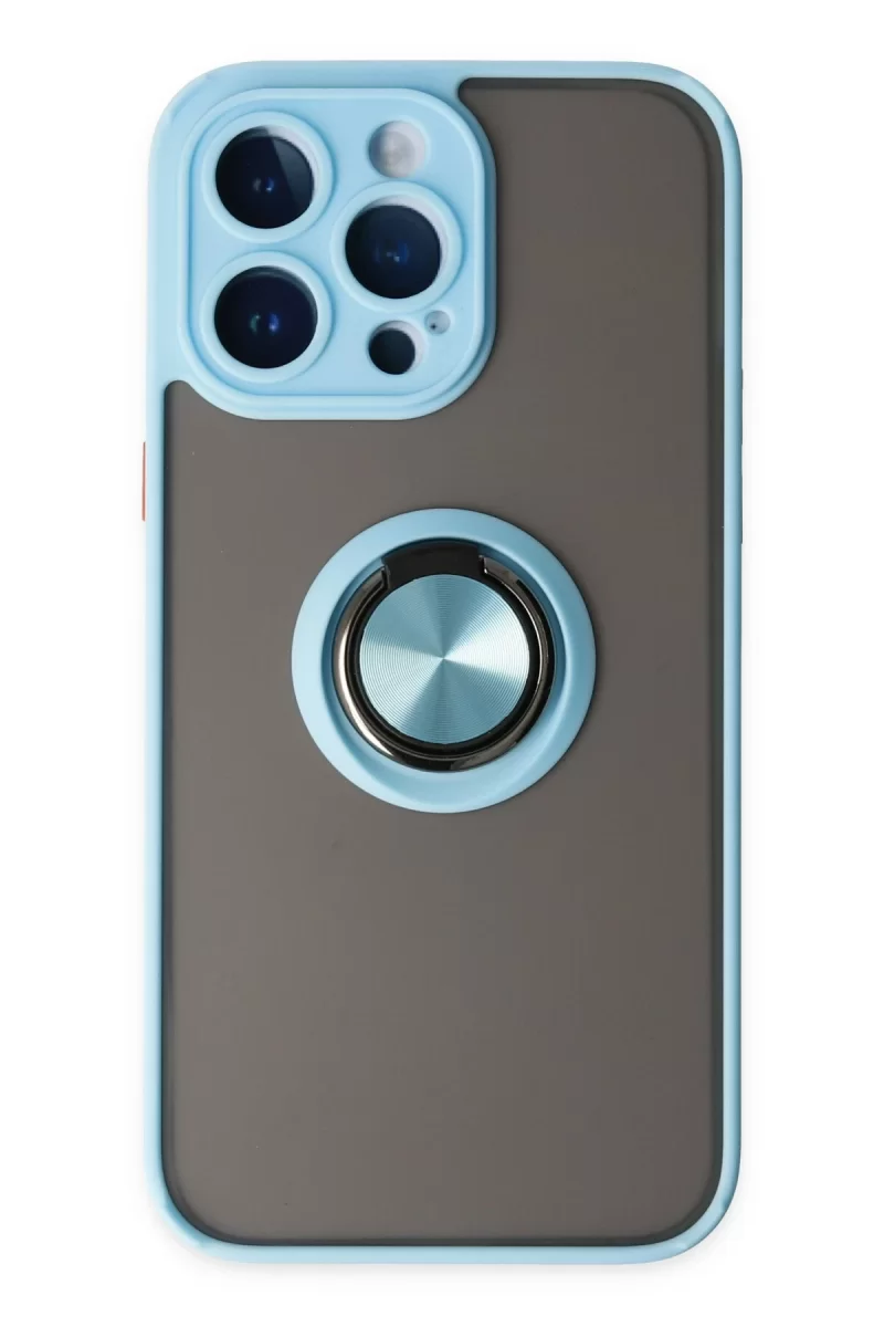 Newface Apple iPhone 14 Pro Kılıf Montreal Yüzüklü Silikon Kapak - Buz Mavi