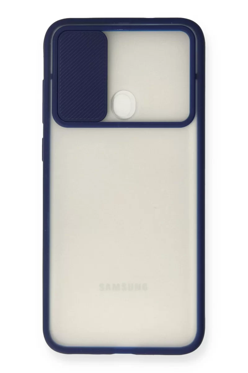 Newface Samsung Galaxy A11 Kılıf Palm Buzlu Kamera Sürgülü Silikon - Lacivert