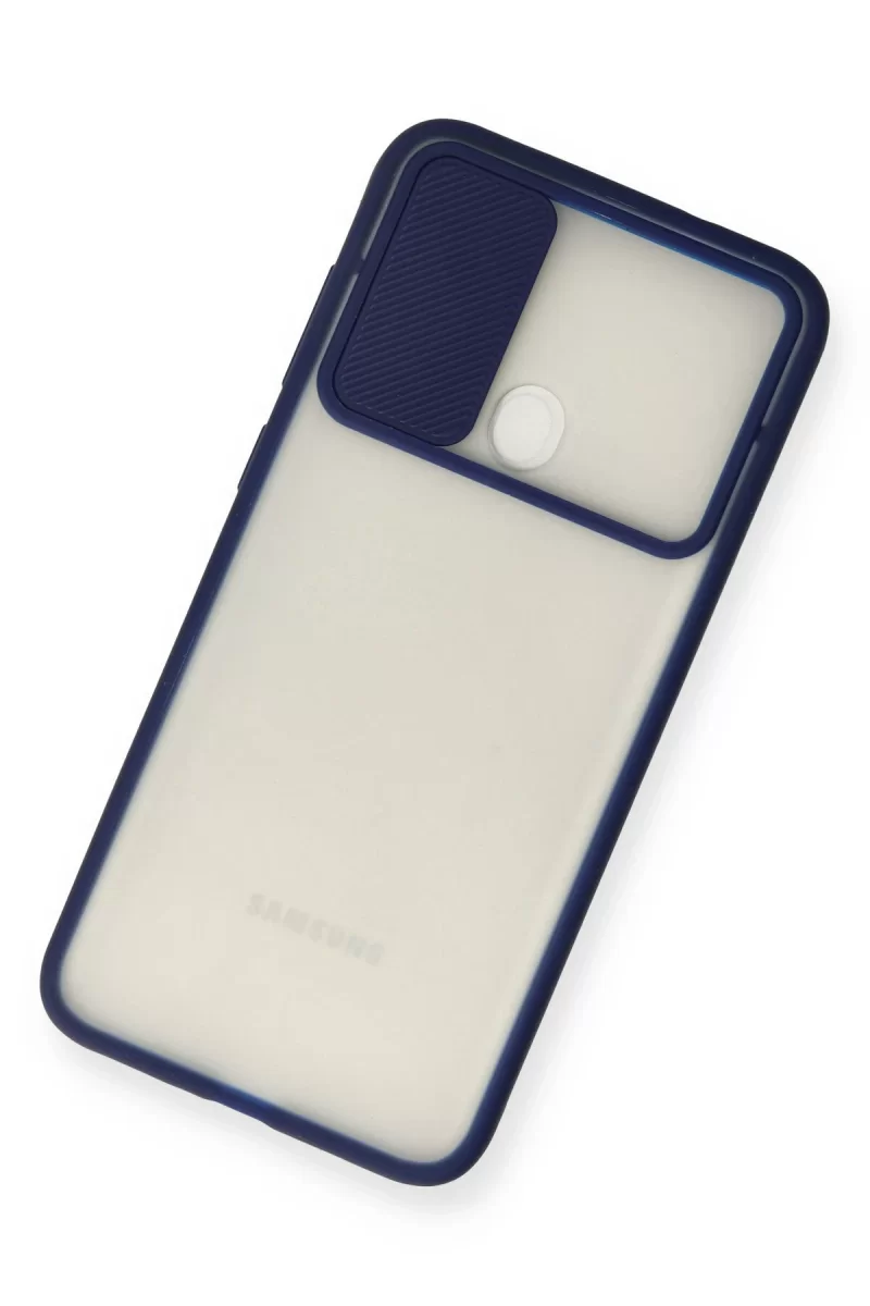 Newface Samsung Galaxy A11 Kılıf Palm Buzlu Kamera Sürgülü Silikon - Lacivert
