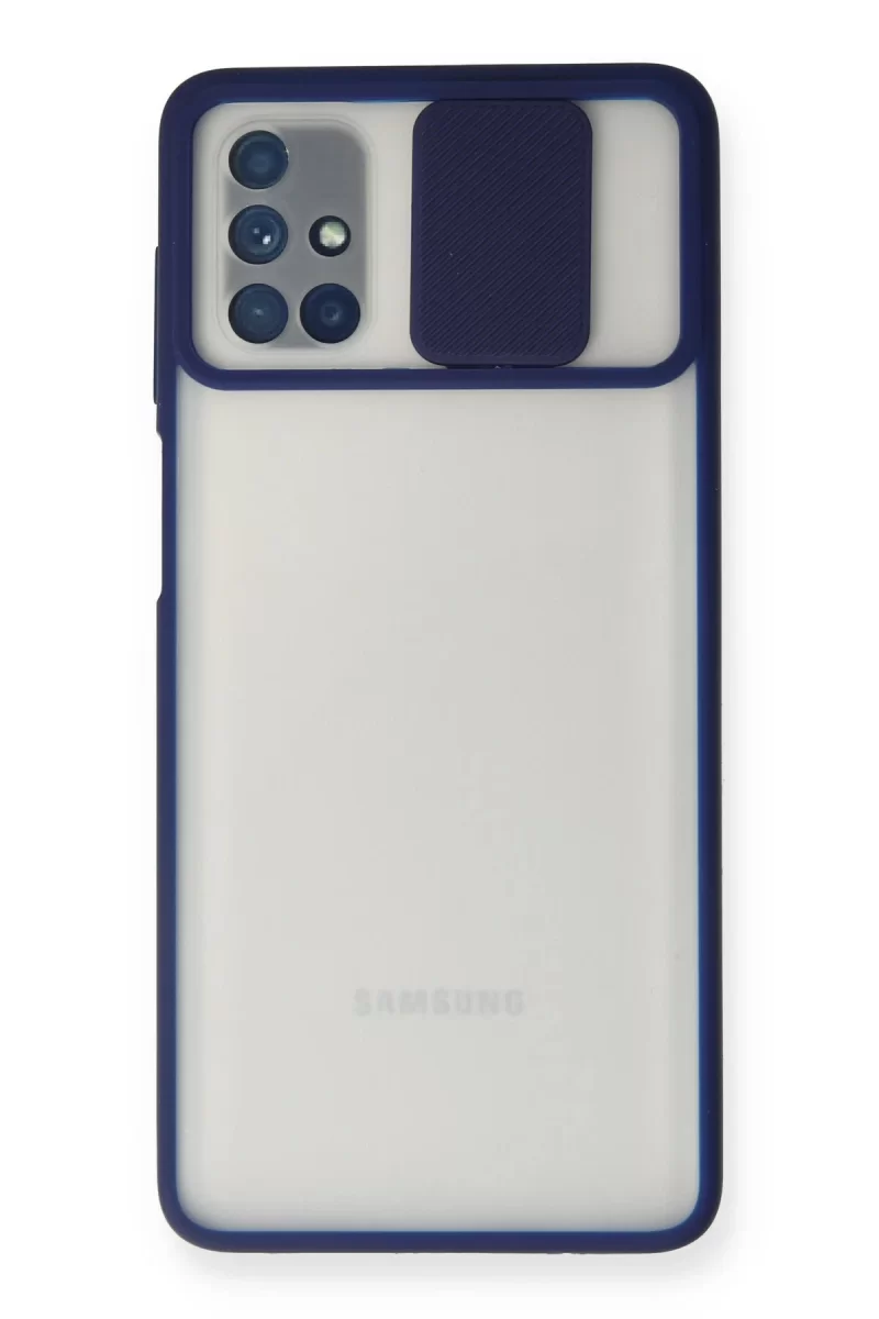 Newface Samsung Galaxy M51 Kılıf Palm Buzlu Kamera Sürgülü Silikon - Lacivert