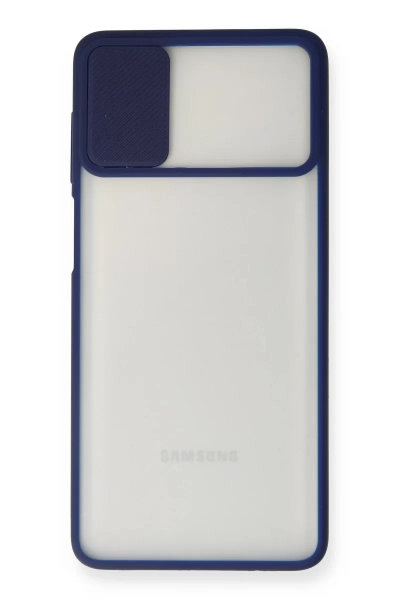 Newface Samsung Galaxy M51 Kılıf Palm Buzlu Kamera Sürgülü Silikon - Lacivert