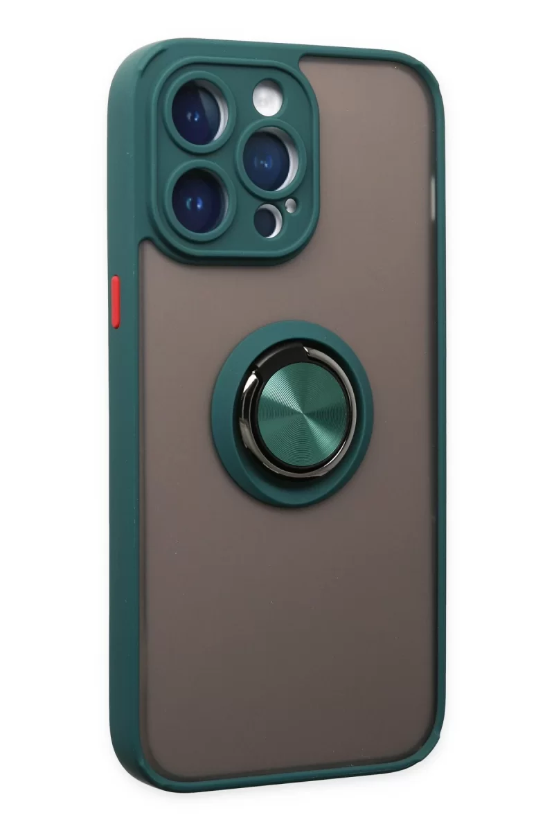 Newface Apple iPhone 14 Pro Kılıf Montreal Yüzüklü Silikon Kapak - Yeşil
