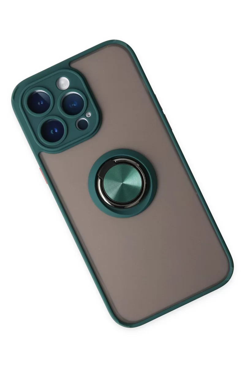Newface Apple iPhone 14 Pro Kılıf Montreal Yüzüklü Silikon Kapak - Yeşil