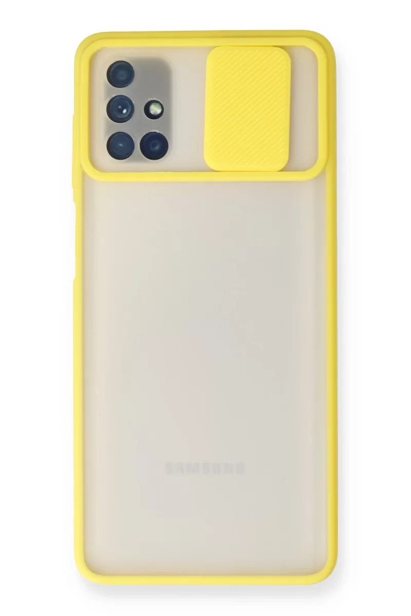 Newface Samsung Galaxy M51 Kılıf Palm Buzlu Kamera Sürgülü Silikon - Sarı