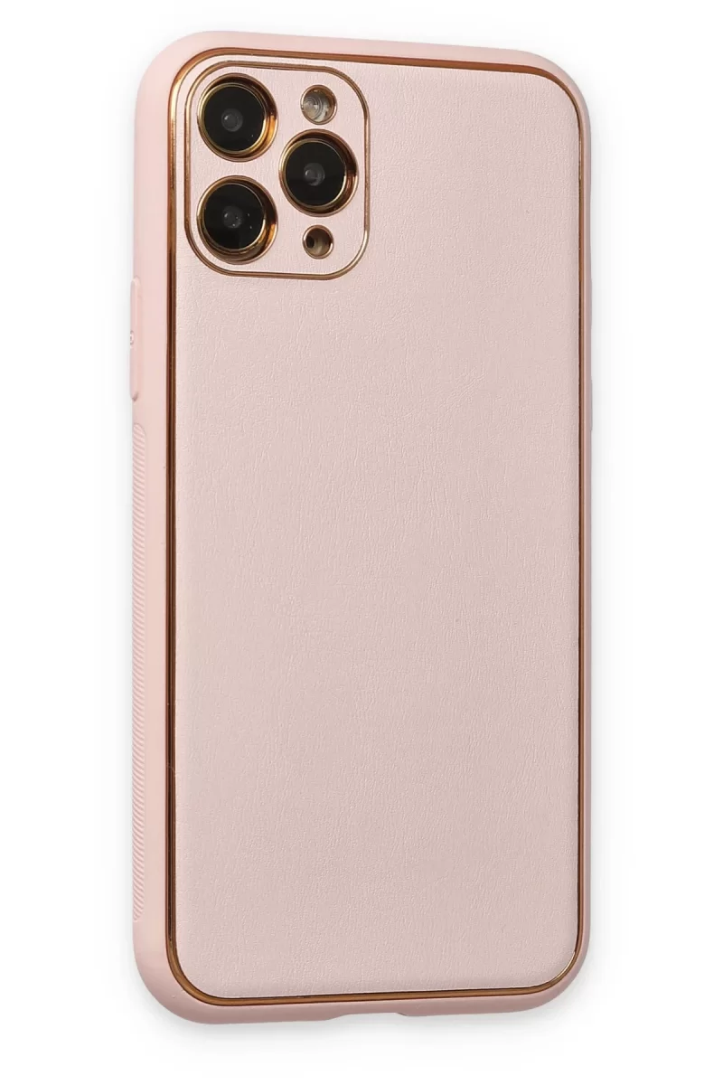 Newface Apple iPhone 11 Pro Kılıf Coco Deri Silikon Kapak - Pudra