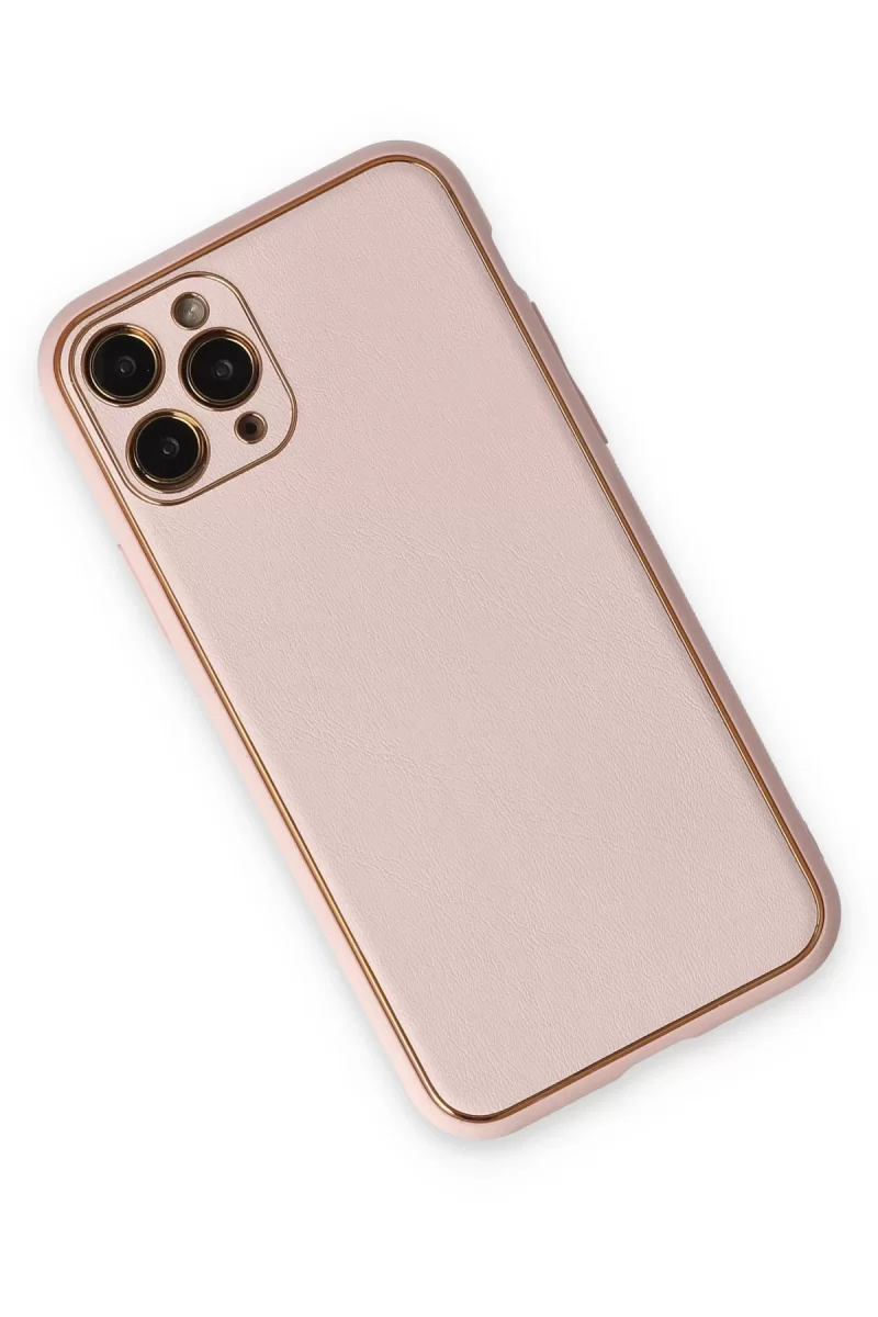 Newface Apple iPhone 11 Pro Kılıf Coco Deri Silikon Kapak - Pudra