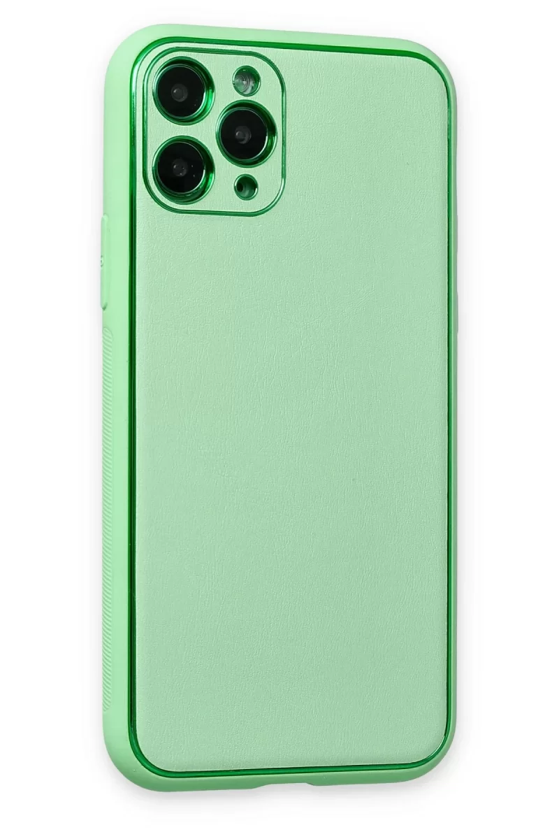 Newface Apple iPhone 11 Pro Kılıf Coco Deri Silikon Kapak - Açık Yeşil