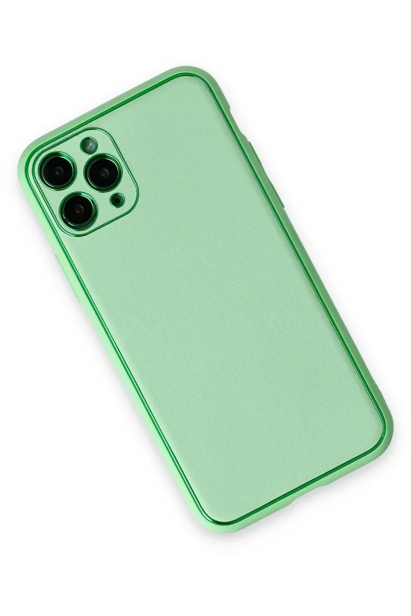 Newface Apple iPhone 11 Pro Kılıf Coco Deri Silikon Kapak - Açık Yeşil