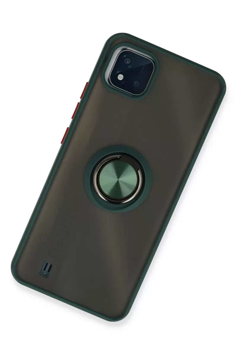 Newface Realme C11 2021 Kılıf Montreal Yüzüklü Silikon Kapak - Yeşil