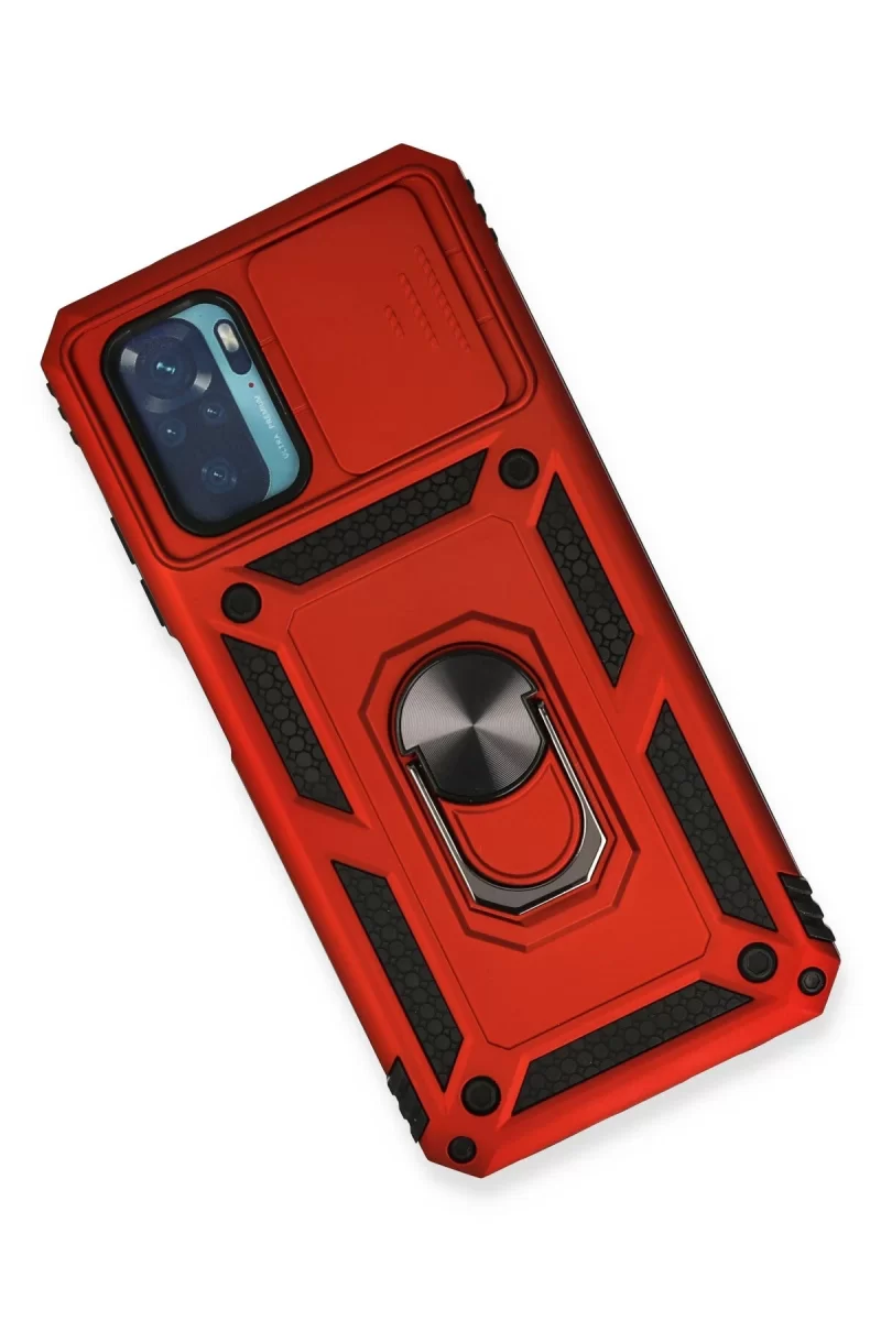 Newface Xiaomi Redmi Note 10 Kılıf Pars Lens Yüzüklü Silikon - Kırmızı