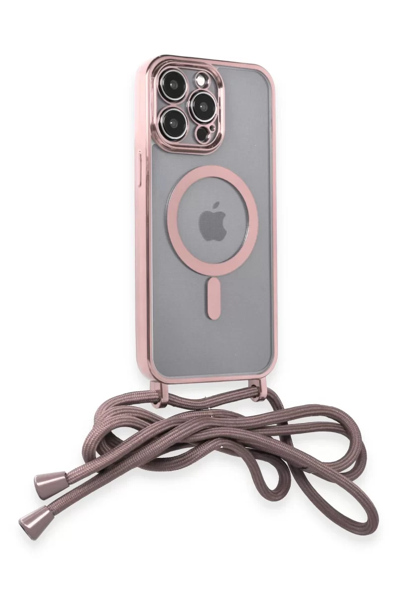 Newface Apple iPhone 13 Pro Max Kılıf Divo Lazer Askılı Magsafe Kapak - Pembe