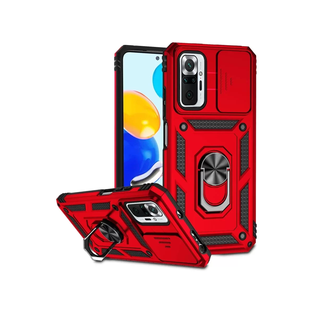 Newface Xiaomi Redmi Note 10 Pro Kılıf Pars Lens Yüzüklü Silikon - Kırmızı