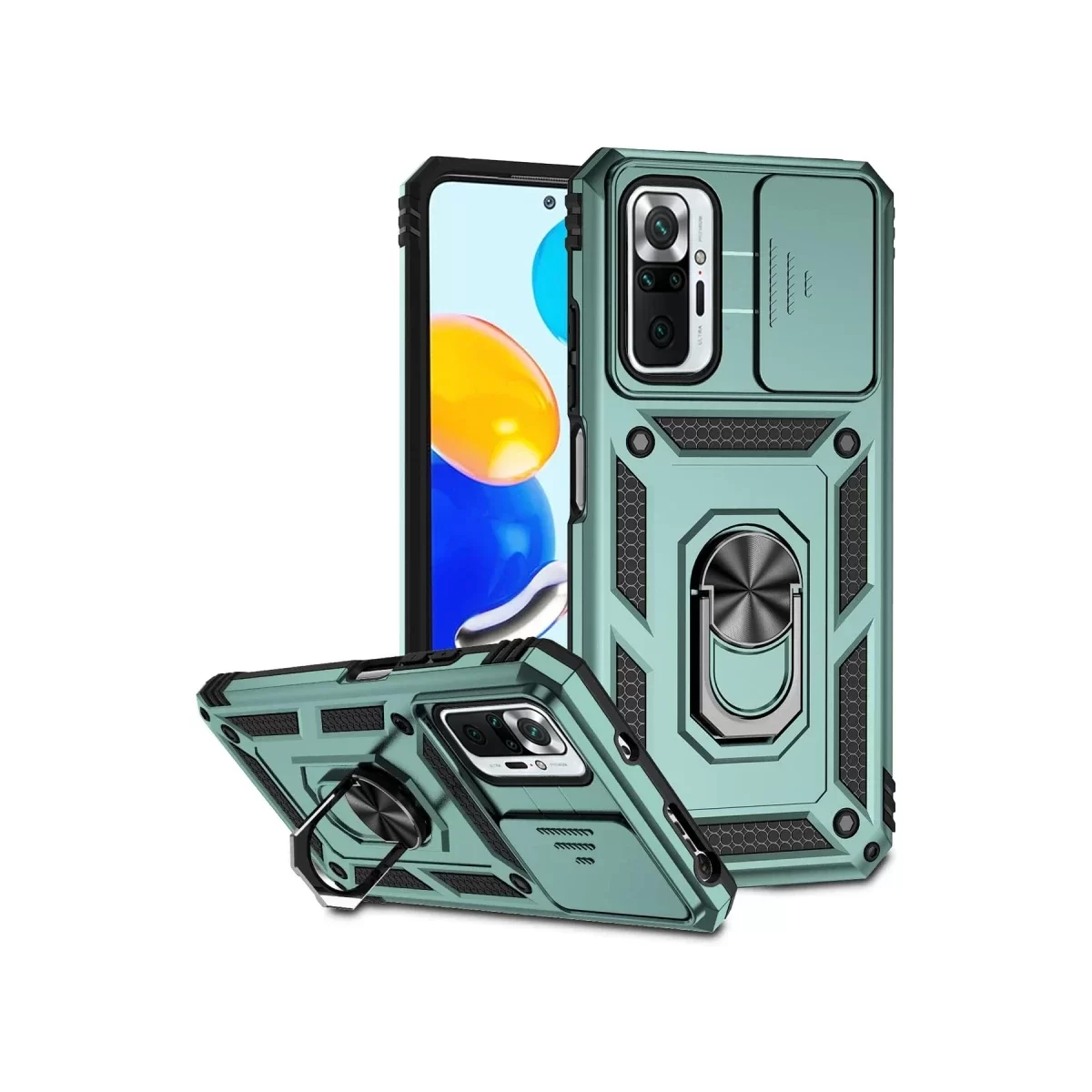 Newface Xiaomi Redmi Note 10 Pro Kılıf Pars Lens Yüzüklü Silikon - Yeşil