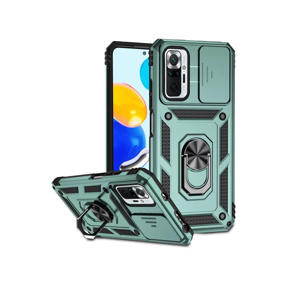 Newface Xiaomi Redmi Note 10 Pro Kılıf Pars Lens Yüzüklü Silikon - Yeşil